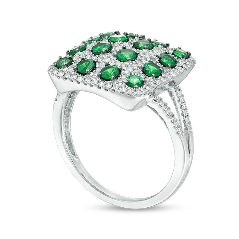 Tsavorite and 0.50 CT. T.W. Natural Diamond Grid Pattern Split Shank Ring in Solid 14K White Gold