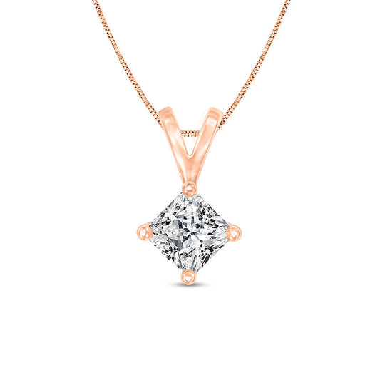 0.25 CT. Certified Princess-Cut Natural Clarity Enhanced Solitaire Pendant in 14K Rose Gold (I/VS2)