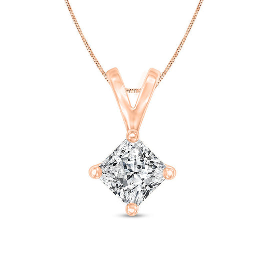 1 CT. Certified Princess-Cut Natural Clarity Enhanced Solitaire Pendant in 14K Rose Gold (I/SI2)