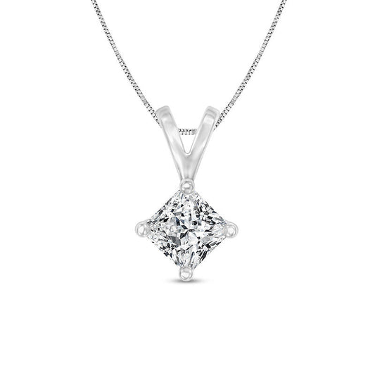 0.25 CT. Certified Princess-Cut Natural Clarity Enhanced Solitaire Pendant in 14K White Gold (I/VS2)