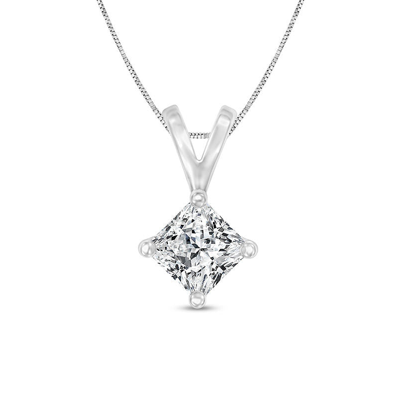 0.5 CT. Certified Princess-Cut Natural Clarity Enhanced Solitaire Pendant in 14K White Gold (I/VS2)