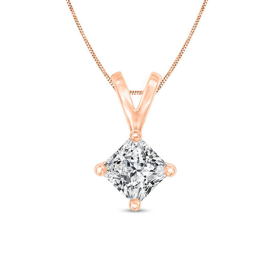 0.5 CT. Certified Princess-Cut Natural Clarity Enhanced Solitaire Pendant in 14K Rose Gold (I/SI2)