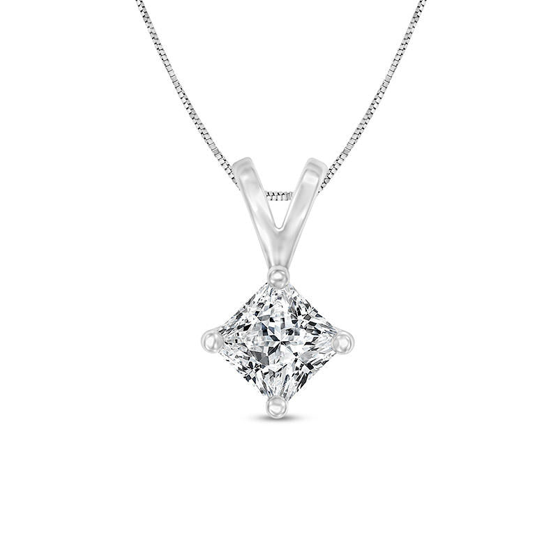 0.25 CT. Certified Princess-Cut Natural Clarity Enhanced Solitaire Pendant in 14K White Gold (I/SI2)