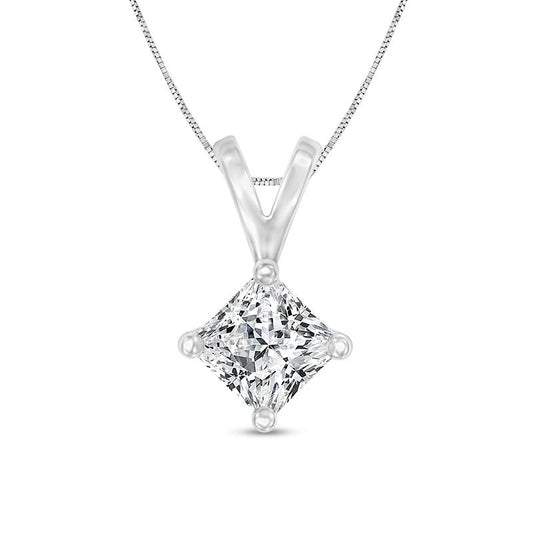 1 CT. Certified Princess-Cut Natural Clarity Enhanced Solitaire Pendant in 14K White Gold (I/SI2)