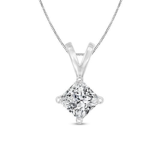 0.75 CT. Certified Princess-Cut Natural Clarity Enhanced Solitaire Pendant in 14K White Gold (I/SI2)