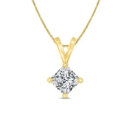 0.25 CT. Certified Princess-Cut Natural Clarity Enhanced Solitaire Pendant in 14K Gold (I/VS2)