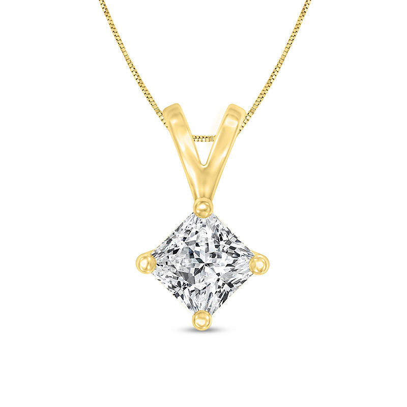 1 CT. Certified Princess-Cut Natural Clarity Enhanced Solitaire Pendant in 14K Gold (I/VS2)