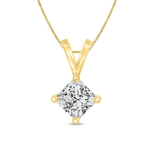 1 CT. Certified Princess-Cut Natural Clarity Enhanced Solitaire Pendant in 14K Gold (I/VS2)