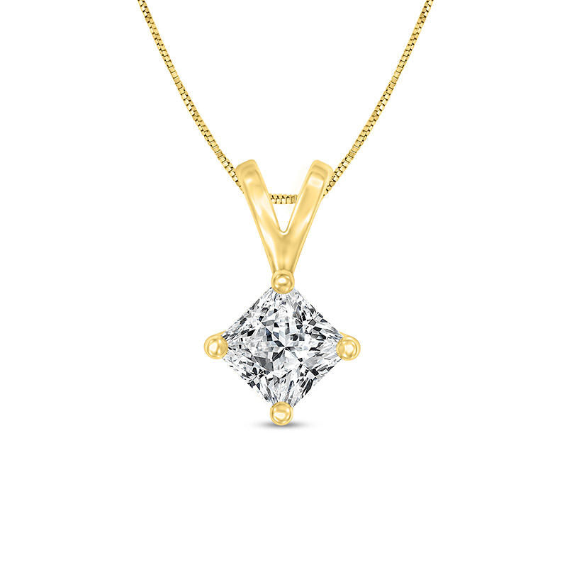 0.25 CT. Certified Princess-Cut Natural Clarity Enhanced Solitaire Pendant in 14K Gold (I/SI2)