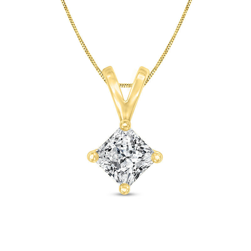 0.5 CT. Certified Princess-Cut Natural Clarity Enhanced Solitaire Pendant in 14K Gold (I/SI2)