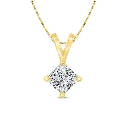 0.5 CT. Certified Princess-Cut Natural Clarity Enhanced Solitaire Pendant in 14K Gold (I/SI2)