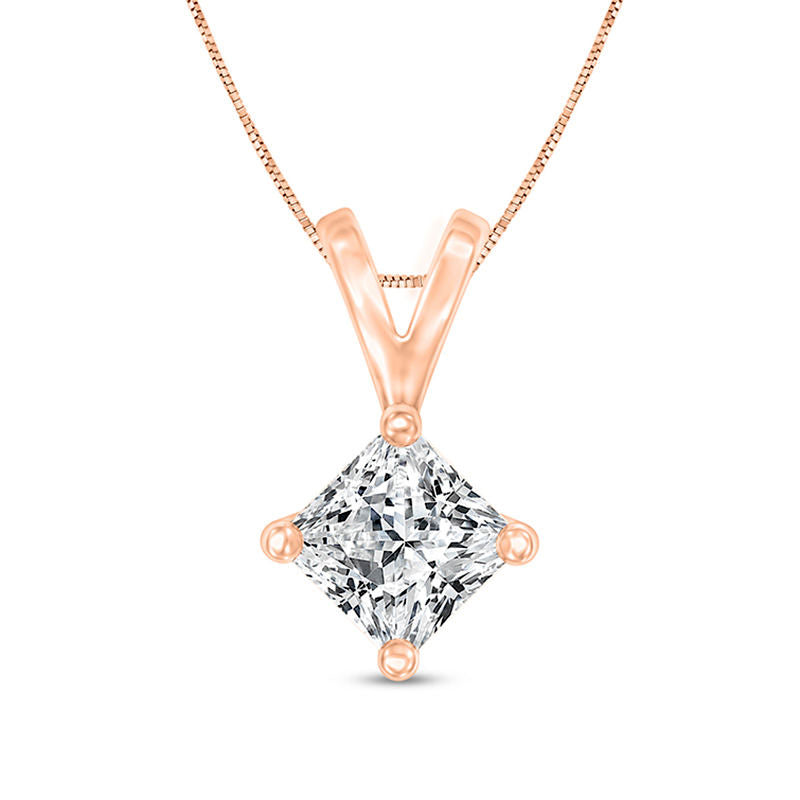 1 CT. Certified Princess-Cut Natural Clarity Enhanced Solitaire Pendant in 14K Rose Gold (I/VS2)