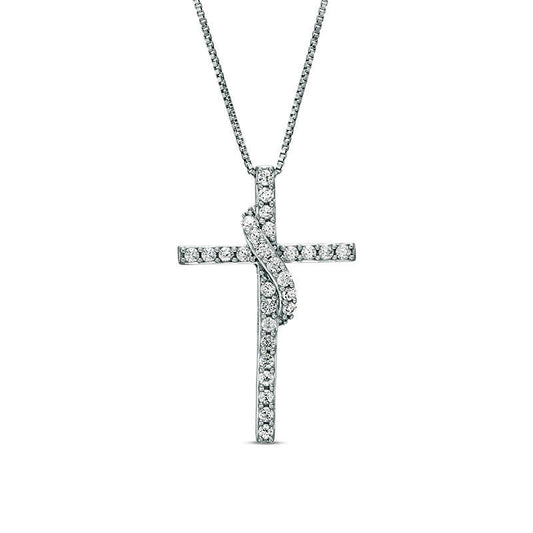 0.5 CT. T.W. Natural Diamond Cross with Sash Pendant in 10K White Gold