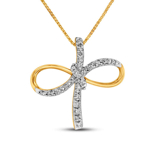 0.1 CT. T.W. Natural Diamond Ribbon Cross Pendant in 14K Two-Tone Gold