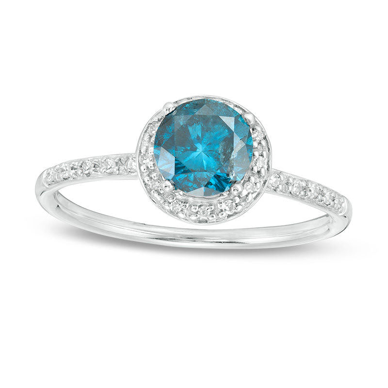 1.0 CT. T.W. Enhanced Blue and White Natural Diamond Frame Engagement Ring in Solid 14K White Gold