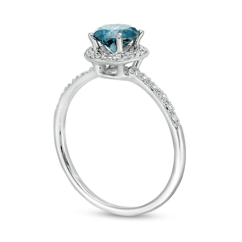 1.0 CT. T.W. Enhanced Blue and White Natural Diamond Frame Engagement Ring in Solid 14K White Gold