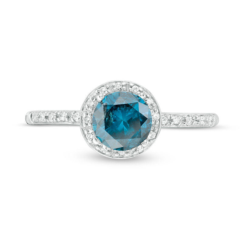 1.0 CT. T.W. Enhanced Blue and White Natural Diamond Frame Engagement Ring in Solid 14K White Gold