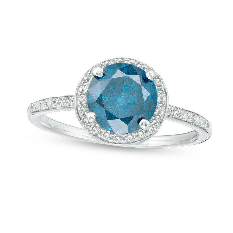 2.0 CT. T.W. Enhanced Blue and White Natural Diamond Frame Engagement Ring in Solid 14K White Gold