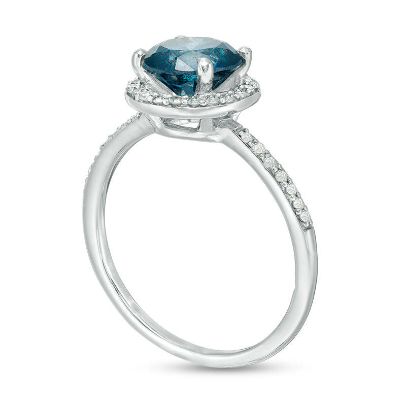 2.0 CT. T.W. Enhanced Blue and White Natural Diamond Frame Engagement Ring in Solid 14K White Gold