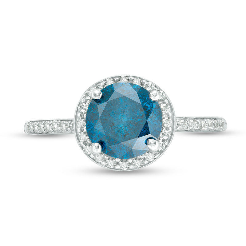 2.0 CT. T.W. Enhanced Blue and White Natural Diamond Frame Engagement Ring in Solid 14K White Gold