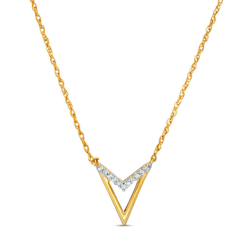 0.05 CT. T.W. Natural Diamond "V" Chevron Necklace in 10K Yellow Gold - 17.5"