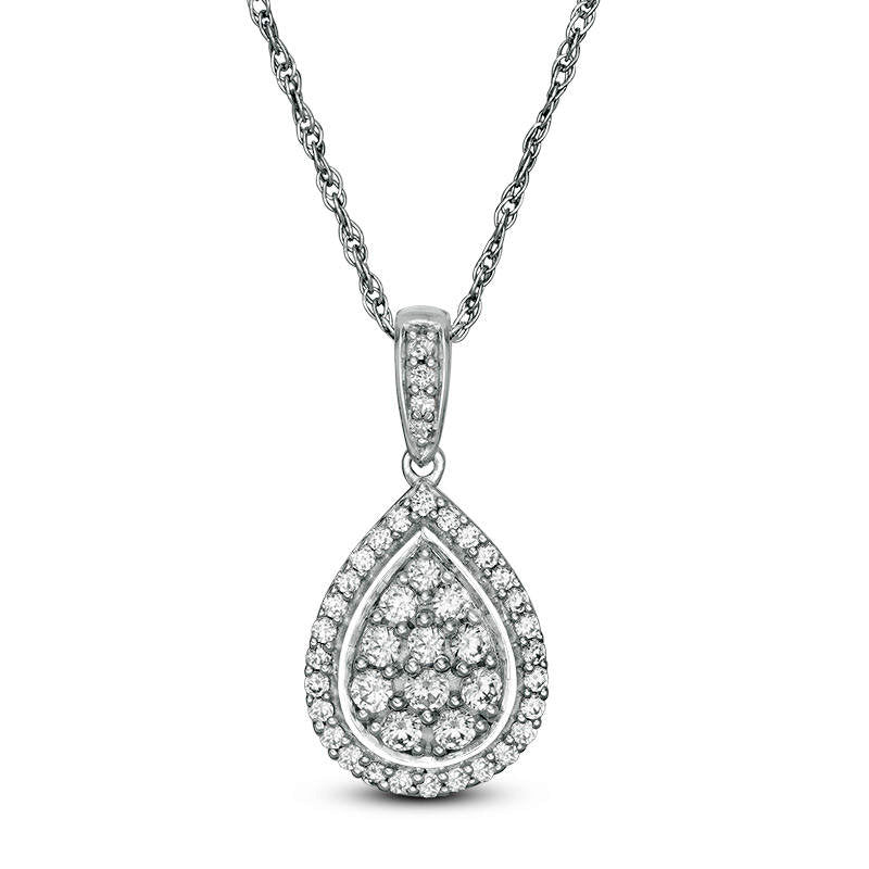 0.5 CT. T.W. Composite Natural Diamond Teardrop-Shaped Frame Pendant in 10K White Gold