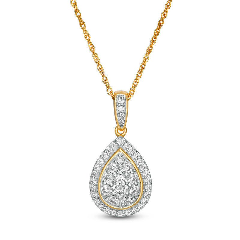 0.5 CT. T.W. Composite Natural Diamond Teardrop-Shaped Frame Pendant in 10K Yellow Gold