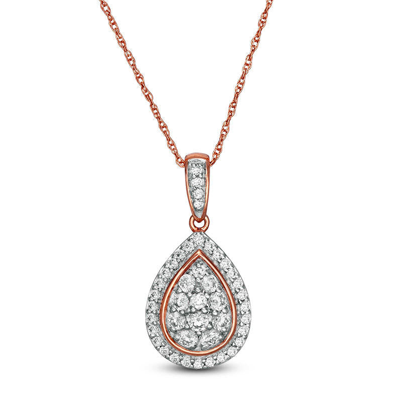 0.5 CT. T.W. Composite Natural Diamond Teardrop-Shaped Frame Pendant in 10K Rose Gold