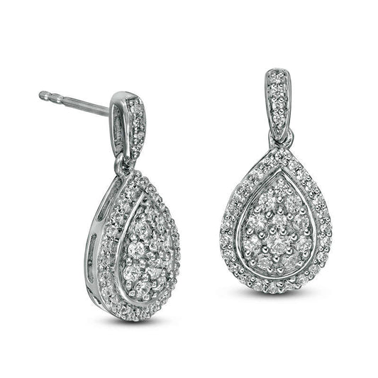 0.75 CT. T.W. Composite Diamond Teardrop-Shaped Frame Drop Earrings in 10K White Gold