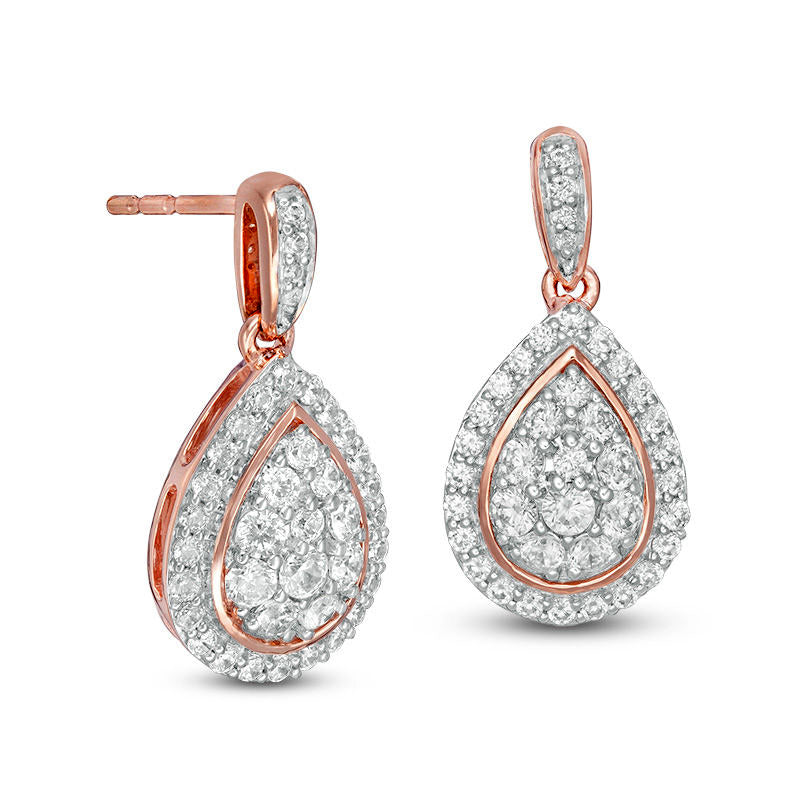 0.75 CT. T.W. Composite Diamond Teardrop-Shaped Frame Drop Earrings in 10K Rose Gold