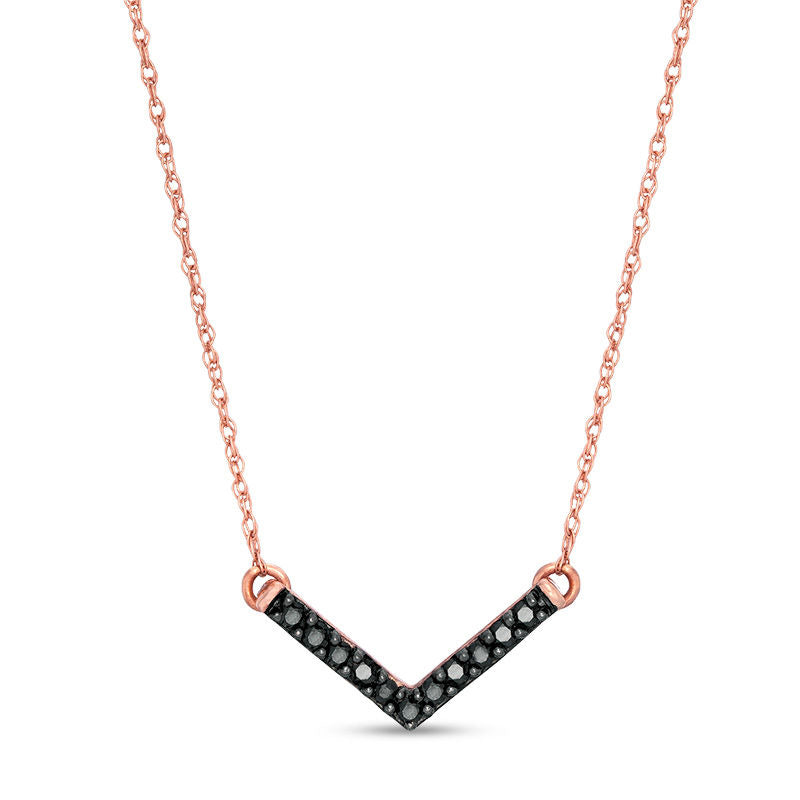 0.1 CT. T.W. Enhanced Black Natural Diamond Chevron Necklace in 10K Rose Gold - 17.5"