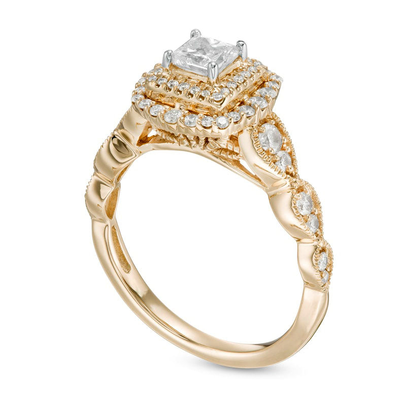 0.88 CT. T.W. Princess-Cut Natural Diamond Double Frame Art Deco Antique Vintage-Style Engagement Ring in Solid 10K Yellow Gold