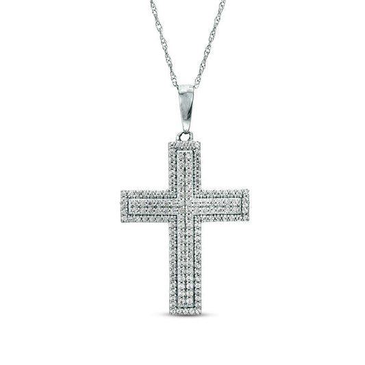 0.38 CT. T.W. Natural Diamond Cross Pendant in 10K White Gold