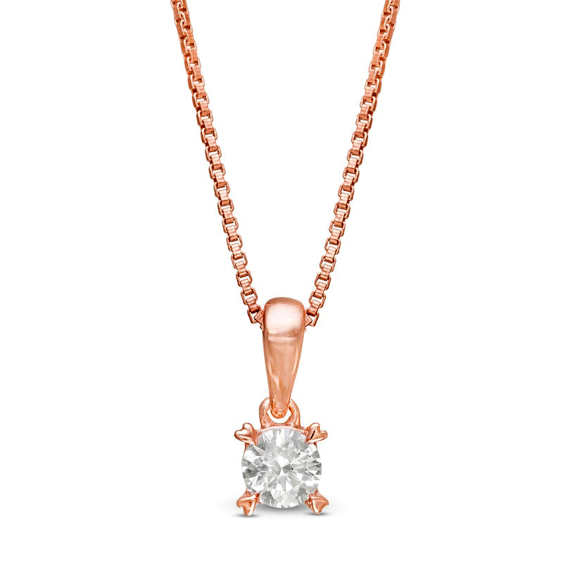 0.2 CT. T.W. Natural Clarity Enhanced Solitaire with Heart Prongs Pendant in 10K Rose Gold