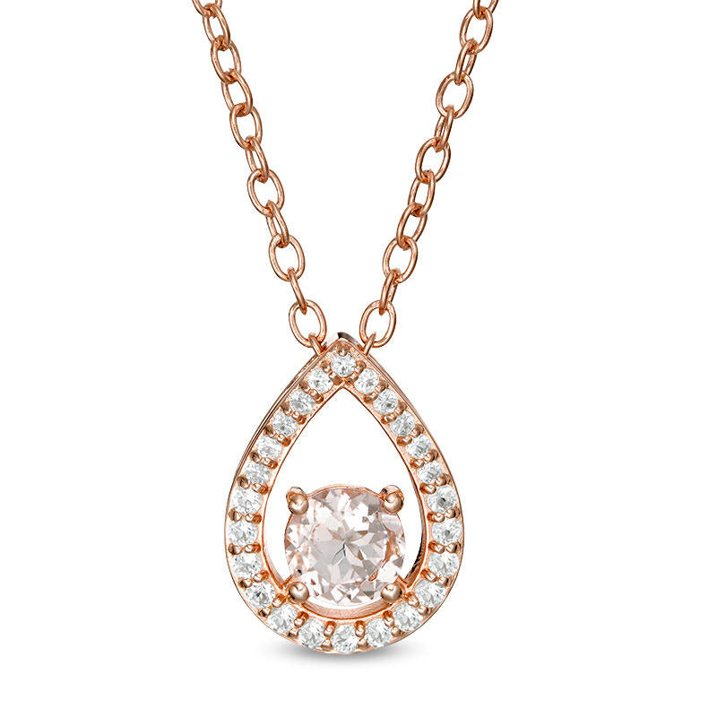 6.0mm Morganite and White Topaz Open Teardrop Pendant in Sterling Silver with 14K Rose Gold Plate