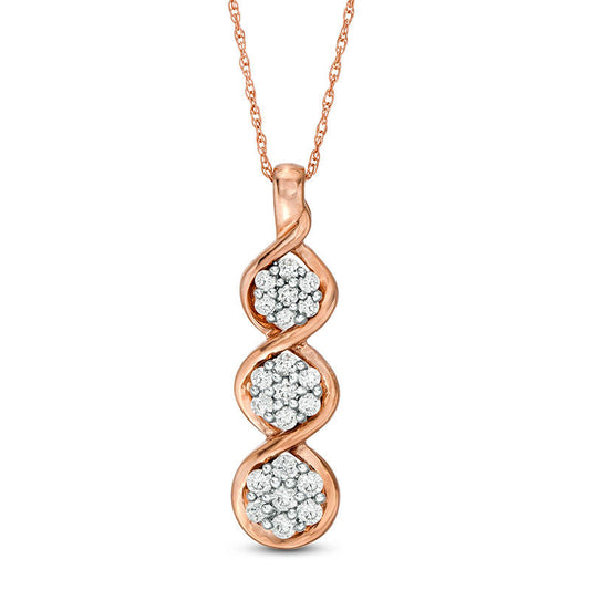 0.33 CT. T.W. Composite Natural Diamond Triple Drop Pendant in 10K Rose Gold