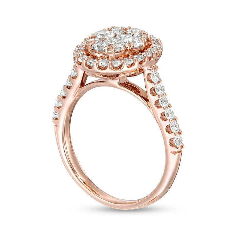 1.5 CT. T.W. Composite Natural Diamond Oval Frame Engagement Ring in Solid 14K Rose Gold