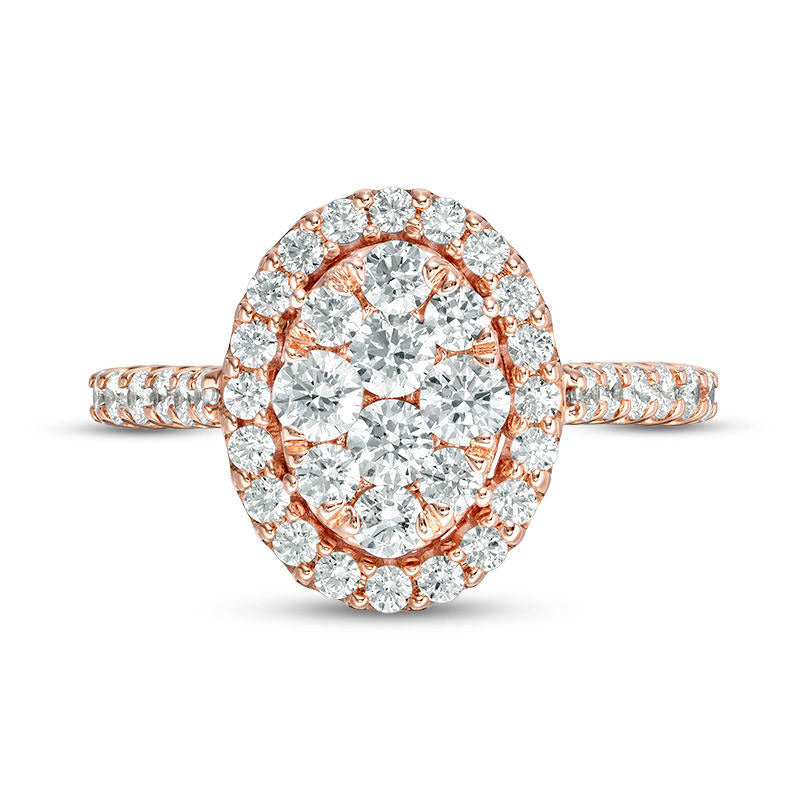 1.5 CT. T.W. Composite Natural Diamond Oval Frame Engagement Ring in Solid 14K Rose Gold