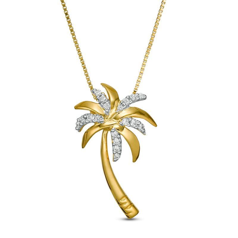 0.1 CT. T.W. Natural Diamond Palm Tree Pendant in 10K Yellow Gold