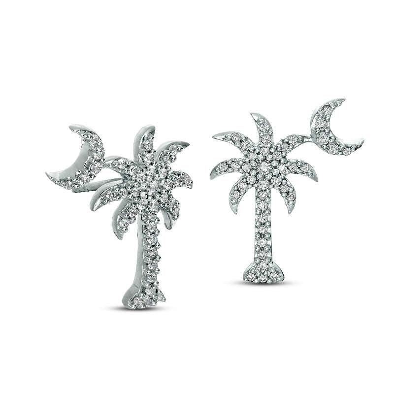 0.33 CT. T.W. Diamond Palm Tree with Moon Stud Earrings in 10K White Gold