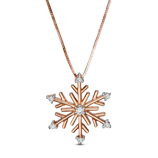 0.1 CT. T.W. Natural Diamond Snowflake Pendant in 10K Rose Gold