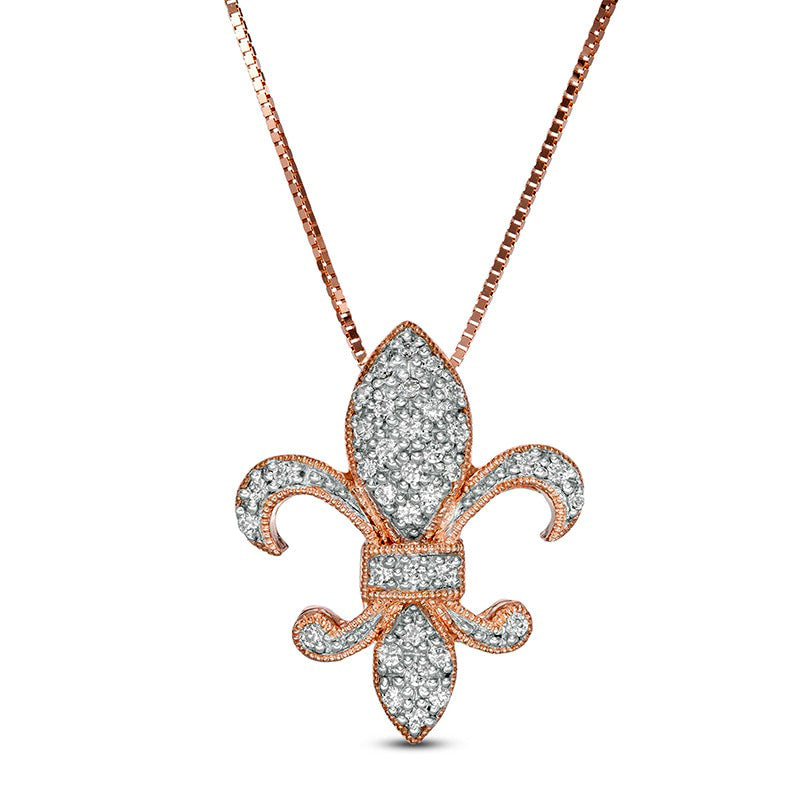 0.13 CT. T.W. Natural Diamond Fleur-De-Lis Pendant in 10K Rose Gold