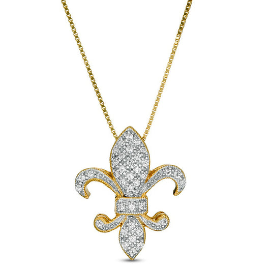 0.13 CT. T.W. Natural Diamond Fleur-De-Lis Pendant in 10K Yellow Gold