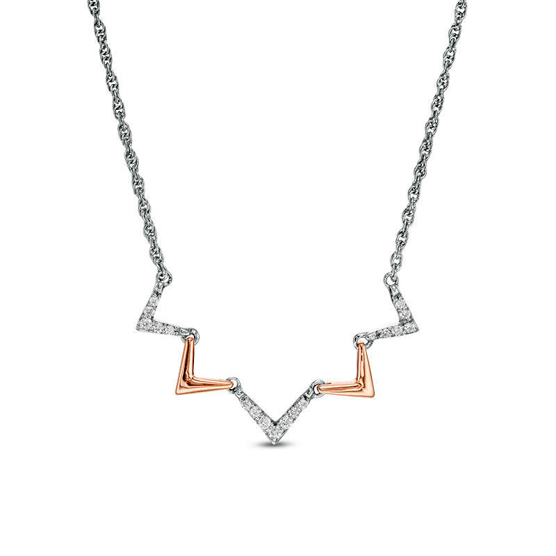 0.13 CT. T.W. Natural Diamond Alternating Chevron Necklace in Sterling Silver and 10K Rose Gold - 16.5"