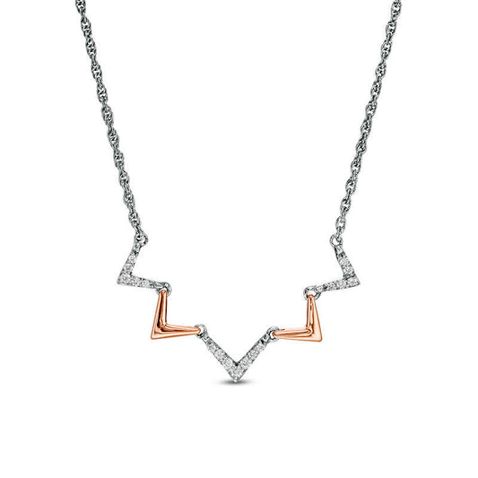 0.13 CT. T.W. Natural Diamond Alternating Chevron Necklace in Sterling Silver and 10K Rose Gold - 16.5"