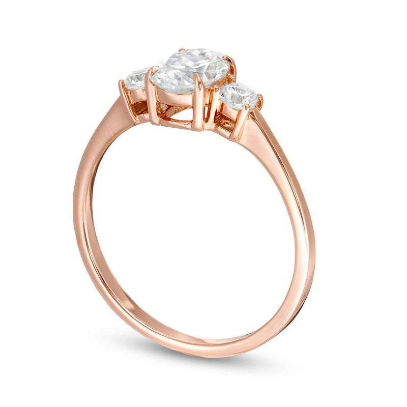 1.0 CT. T.W. Oval and Round Natural Diamond Three Stone Engagement Ring in Solid 14K Rose Gold