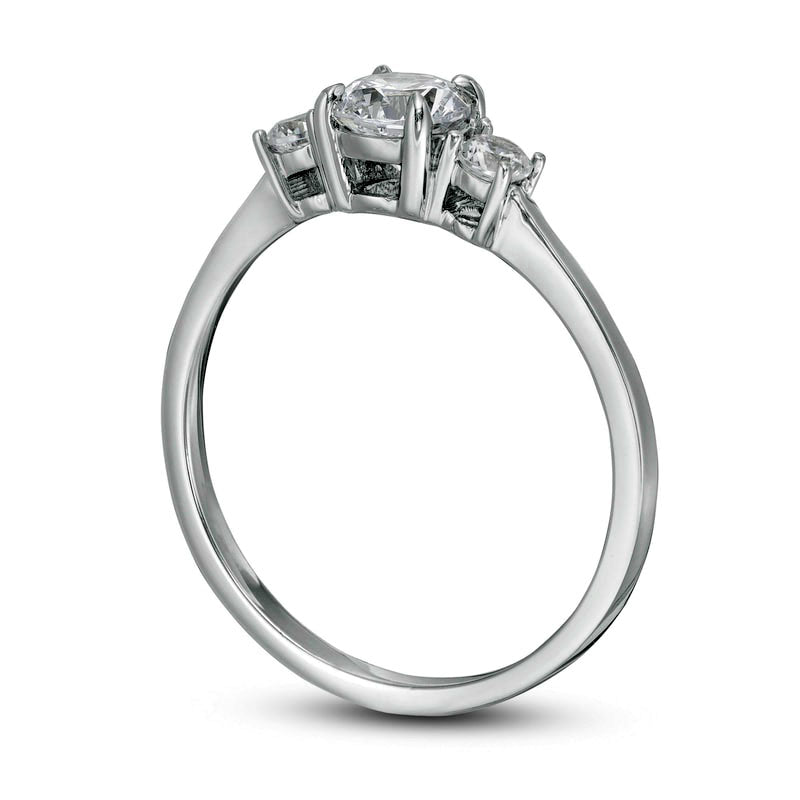 0.63 CT. T.W. Natural Diamond Three Stone Engagement Ring in Solid 14K White Gold