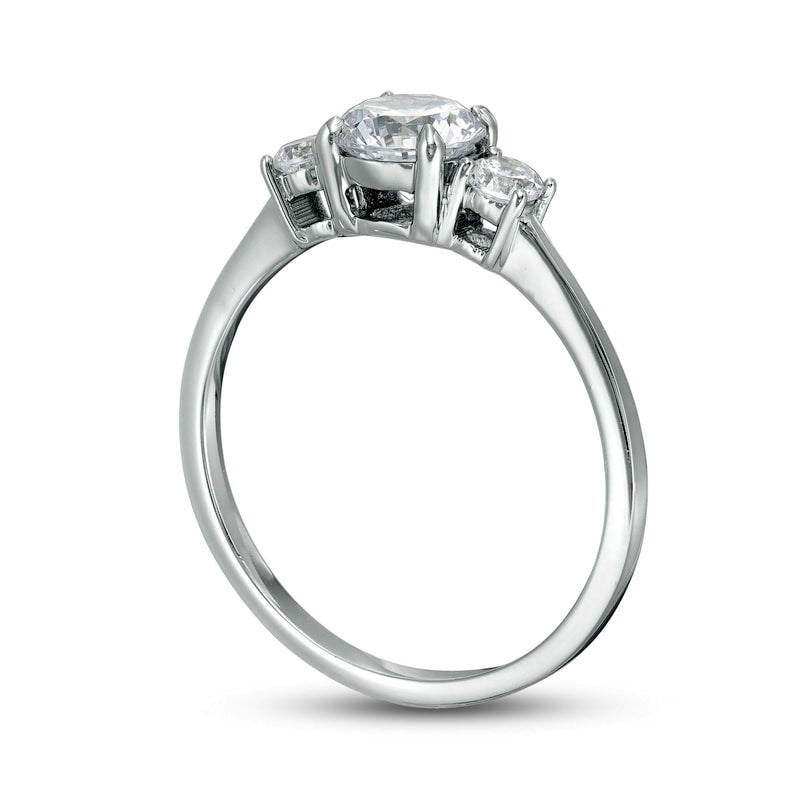 1.0 CT. T.W. Natural Diamond Three Stone Engagement Ring in Solid 14K White Gold