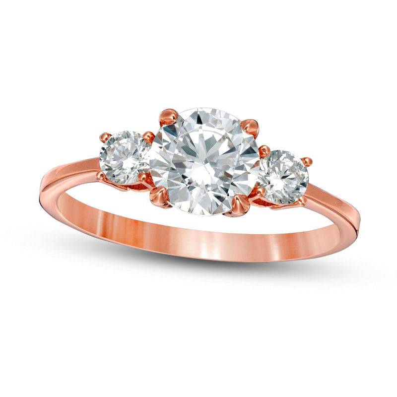 1.25 CT. T.W. Natural Diamond Three Stone Engagement Ring in Solid 14K Rose Gold