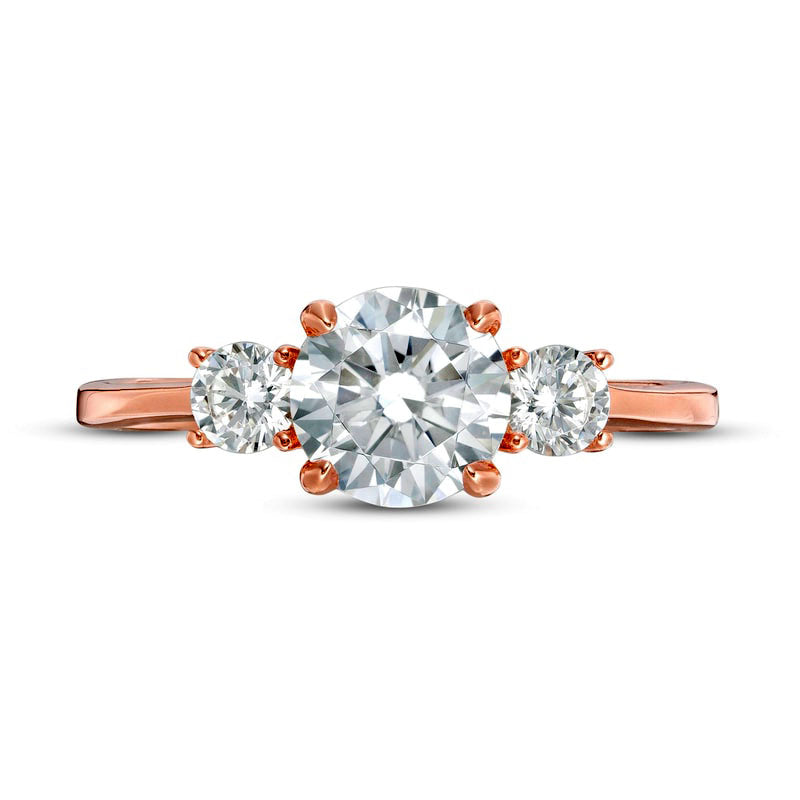 1.25 CT. T.W. Natural Diamond Three Stone Engagement Ring in Solid 14K Rose Gold